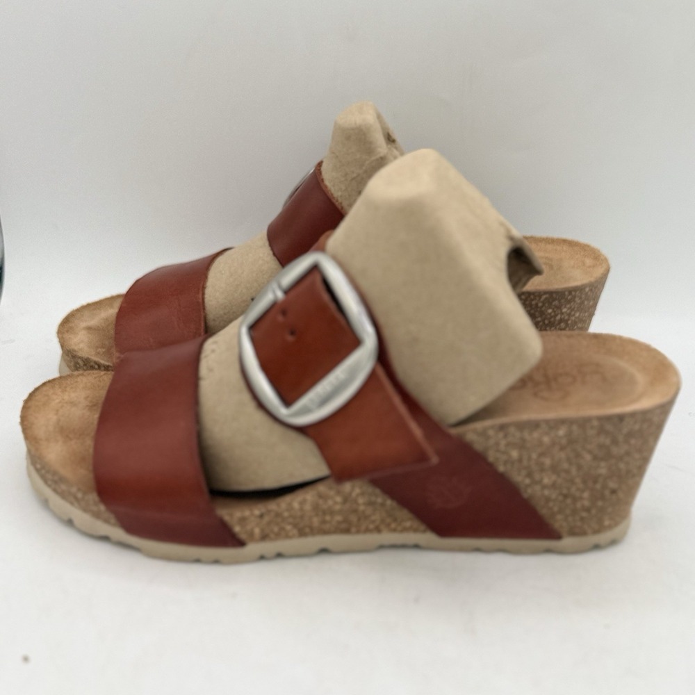 Yokono Caramel Cork Wedge Slide Leather Straps Sandals Women 7.5 Made In Spain - Picture 4 of 9